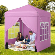 Costway - 6.5 x 6.5 FT Pop up Canopy Tent with 4 Sidewalls and Wheeled Bag-Pink