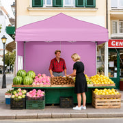 Costway - 6.5 x 6.5 FT Pop up Canopy Tent with 4 Sidewalls and Wheeled Bag-Pink