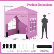 Costway - 6.5 x 6.5 FT Pop up Canopy Tent with 4 Sidewalls and Wheeled Bag-Pink