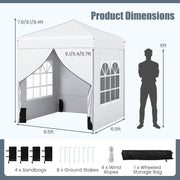 Costway - 6.5 x 6.5 FT Pop up Canopy Tent with 4 Sidewalls and Wheeled Bag-white
