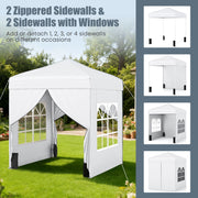 Costway - 6.5 x 6.5 FT Pop up Canopy Tent with 4 Sidewalls and Wheeled Bag-white