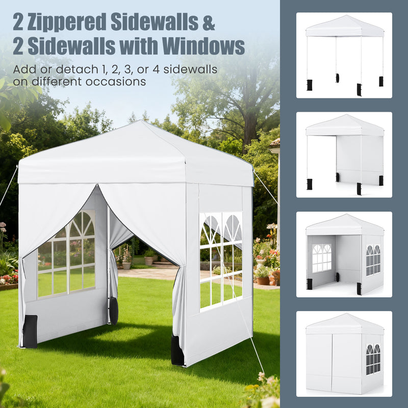 Costway - 6.5 x 6.5 FT Pop up Canopy Tent with 4 Sidewalls and Wheeled Bag-white