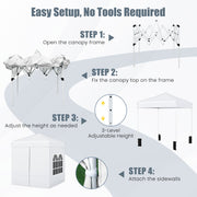 Costway - 6.5 x 6.5 FT Pop up Canopy Tent with 4 Sidewalls and Wheeled Bag-white