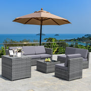 Costway - 8 Pieces Wicker Sofa Rattan Dining Set Patio Furniture with Storage Table-Gray