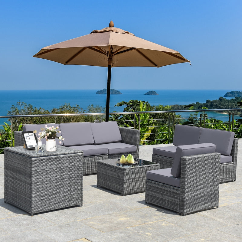 Costway - 8 Pieces Wicker Sofa Rattan Dining Set Patio Furniture with Storage Table-Gray