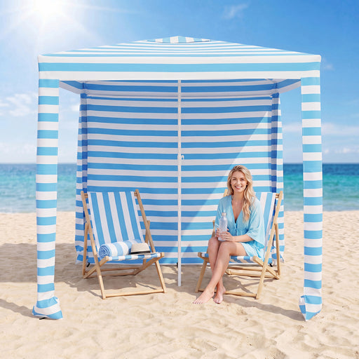 Costway - 6.6 x 6.6 Feet Foldable and Easy-Setup Beach Canopy With Carry Bag-Blue
