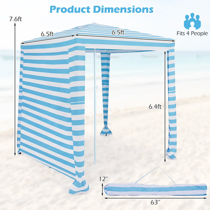 Costway - 6.6 x 6.6 Feet Foldable and Easy-Setup Beach Canopy With Carry Bag-Blue