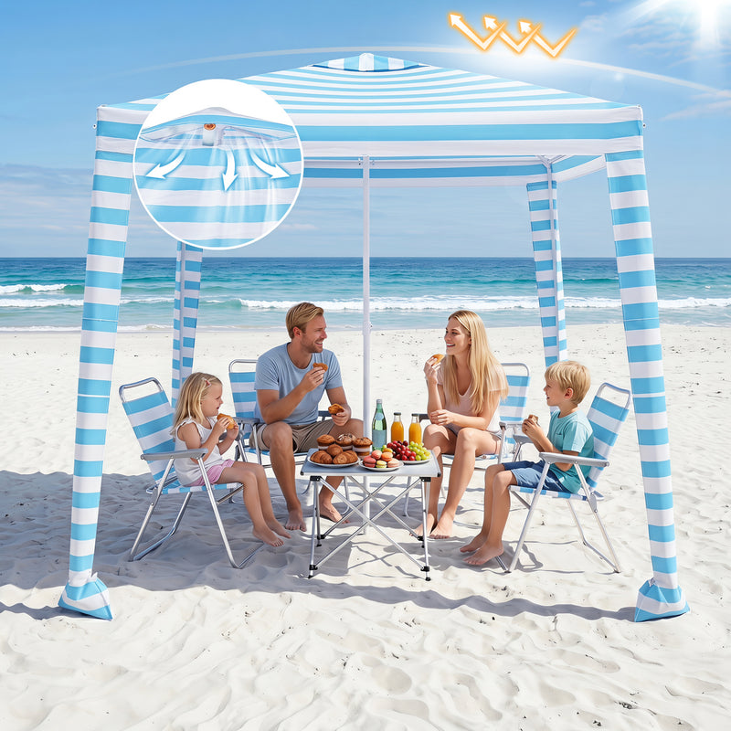 Costway - 6.6 x 6.6 Feet Foldable and Easy-Setup Beach Canopy With Carry Bag-Blue