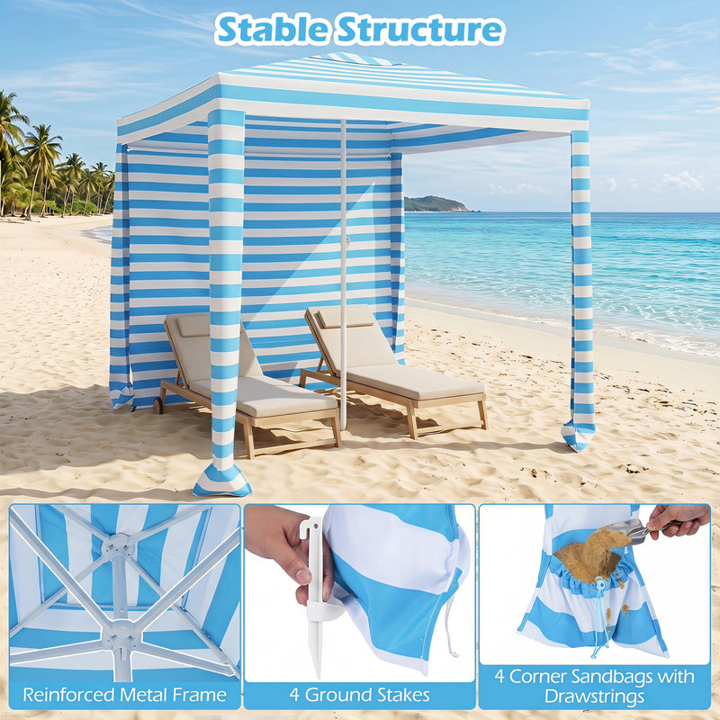 Costway - 6.6 x 6.6 Feet Foldable and Easy-Setup Beach Canopy With Carry Bag-Blue