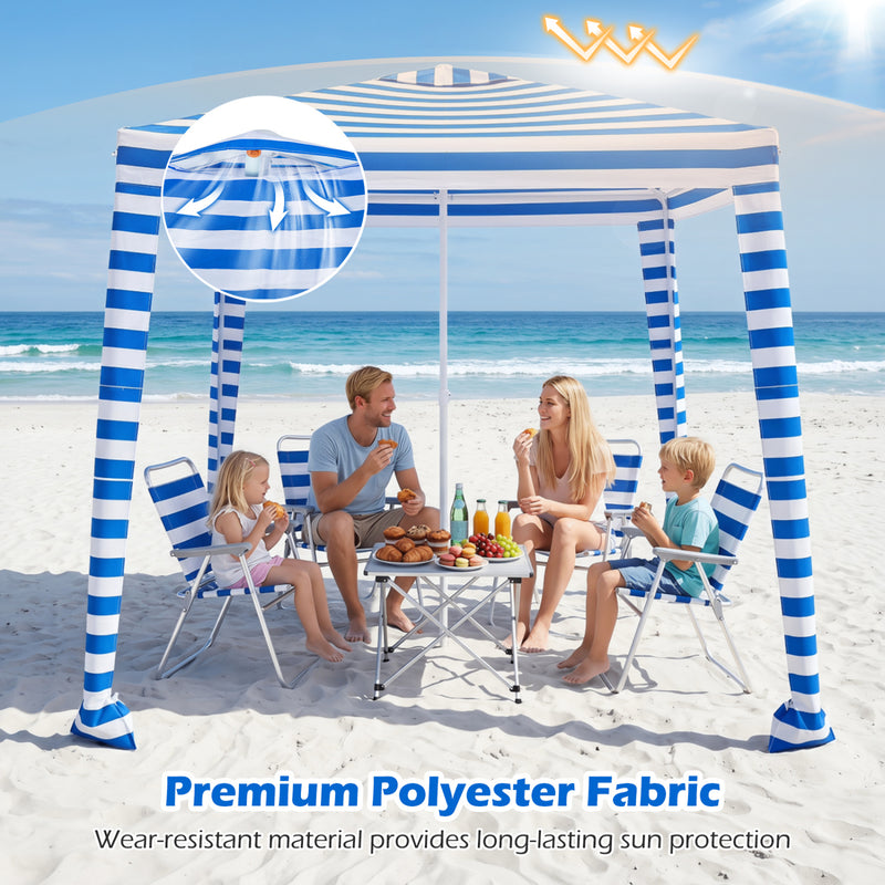 Costway - 6.6 x 6.6 Feet Foldable and Easy-Setup Beach Canopy With Carry Bag-Navy