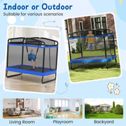 Costway - 6 FT Kids Trampoline with Swing and Horizontal Bar Small Rectangle Trampoline-Blue