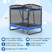 Costway - 6 FT Kids Trampoline with Swing and Horizontal Bar Small Rectangle Trampoline-Blue