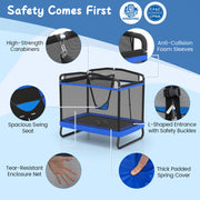 Costway - 6 FT Kids Trampoline with Swing and Horizontal Bar Small Rectangle Trampoline-Blue