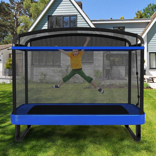 Costway - 6 FT Kids Trampoline with Swing and Horizontal Bar Small Rectangle Trampoline-Blue