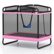 Costway - 6 FT Kids Trampoline with Swing and Horizontal Bar Small Rectangle Trampoline-Pink