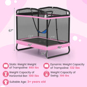Costway - 6 FT Kids Trampoline with Swing and Horizontal Bar Small Rectangle Trampoline-Pink