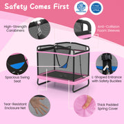 Costway - 6 FT Kids Trampoline with Swing and Horizontal Bar Small Rectangle Trampoline-Pink