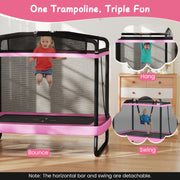 Costway - 6 FT Kids Trampoline with Swing and Horizontal Bar Small Rectangle Trampoline-Pink