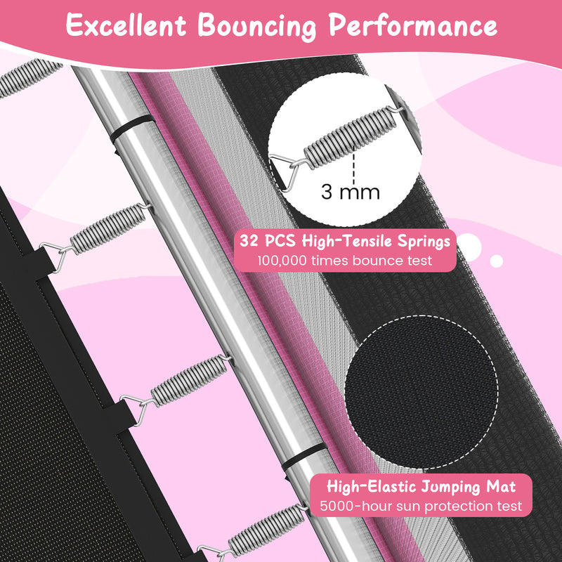 Costway - 6 FT Kids Trampoline with Swing and Horizontal Bar Small Rectangle Trampoline-Pink