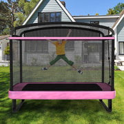Costway - 6 FT Kids Trampoline with Swing and Horizontal Bar Small Rectangle Trampoline-Pink