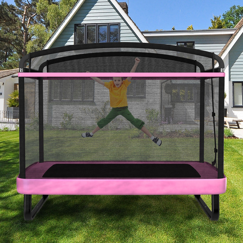 Costway - 6 FT Kids Trampoline with Swing and Horizontal Bar Small Rectangle Trampoline-Pink