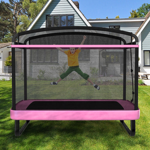 Costway - 6 FT Kids Trampoline with Swing and Horizontal Bar Small Rectangle Trampoline-Pink