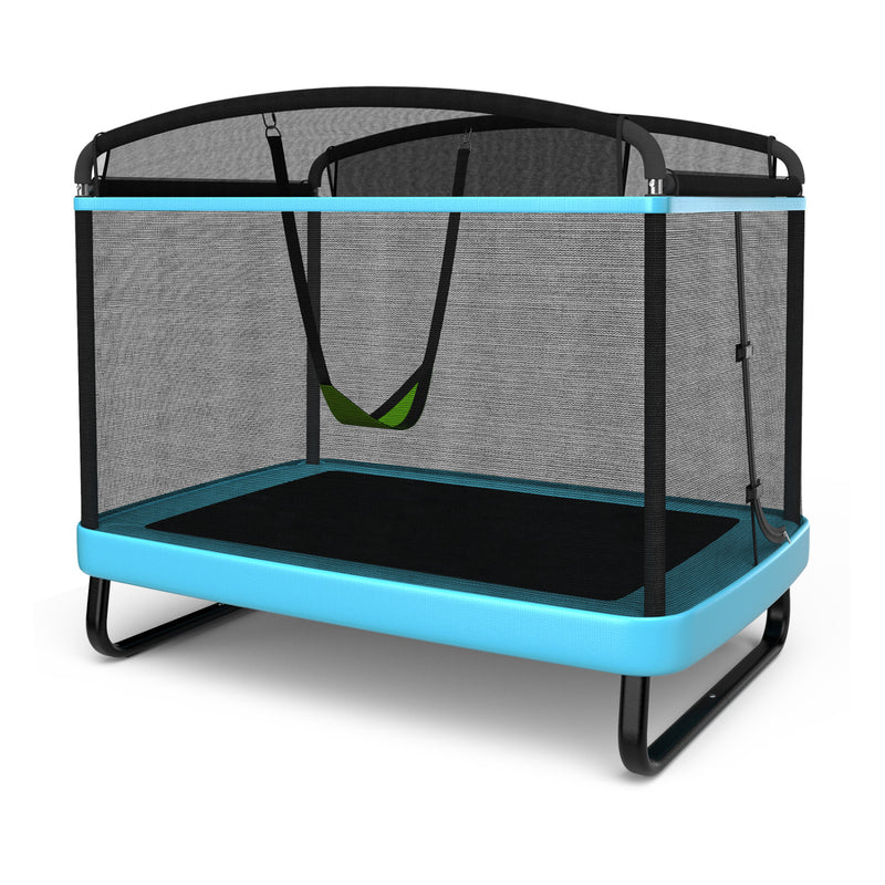 Costway - 6 Feet Kids Entertaining Trampoline with Swing Safety Fence-Blue