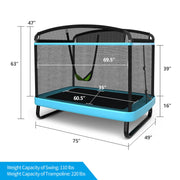 Costway - 6 Feet Kids Entertaining Trampoline with Swing Safety Fence-Blue