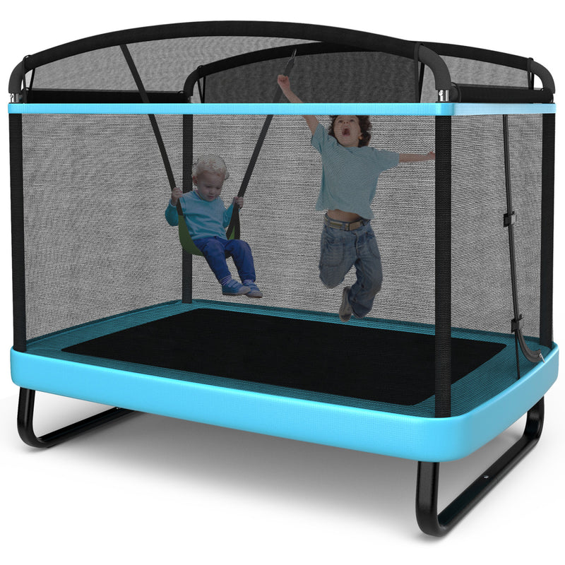 Costway - 6 Feet Kids Entertaining Trampoline with Swing Safety Fence-Blue