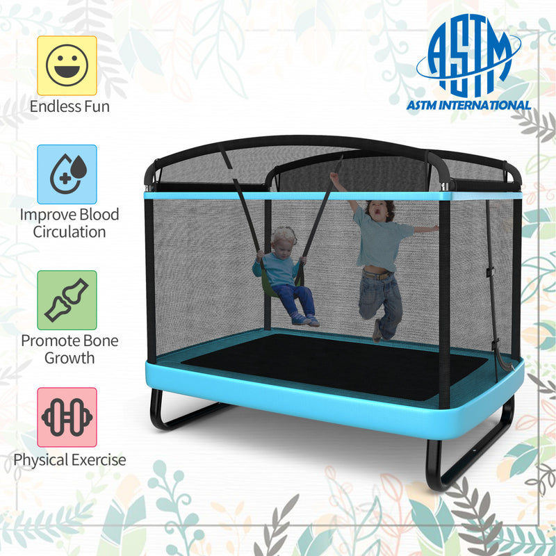 Costway - 6 Feet Kids Entertaining Trampoline with Swing Safety Fence-Blue