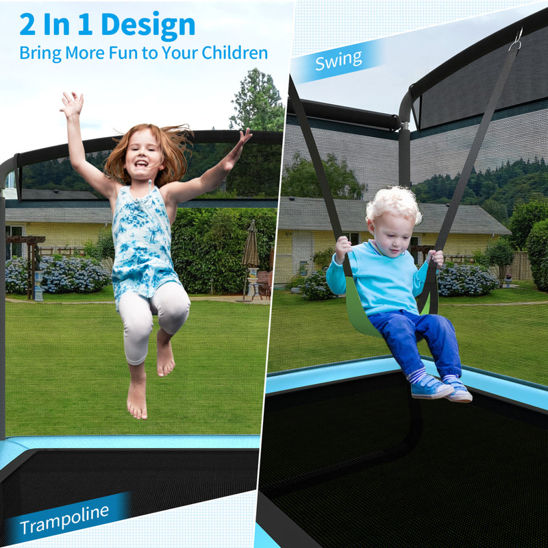 Costway - 6 Feet Kids Entertaining Trampoline with Swing Safety Fence-Blue
