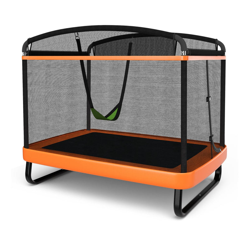 Costway - 6 Feet Kids Entertaining Trampoline with Swing Safety Fence-Orange
