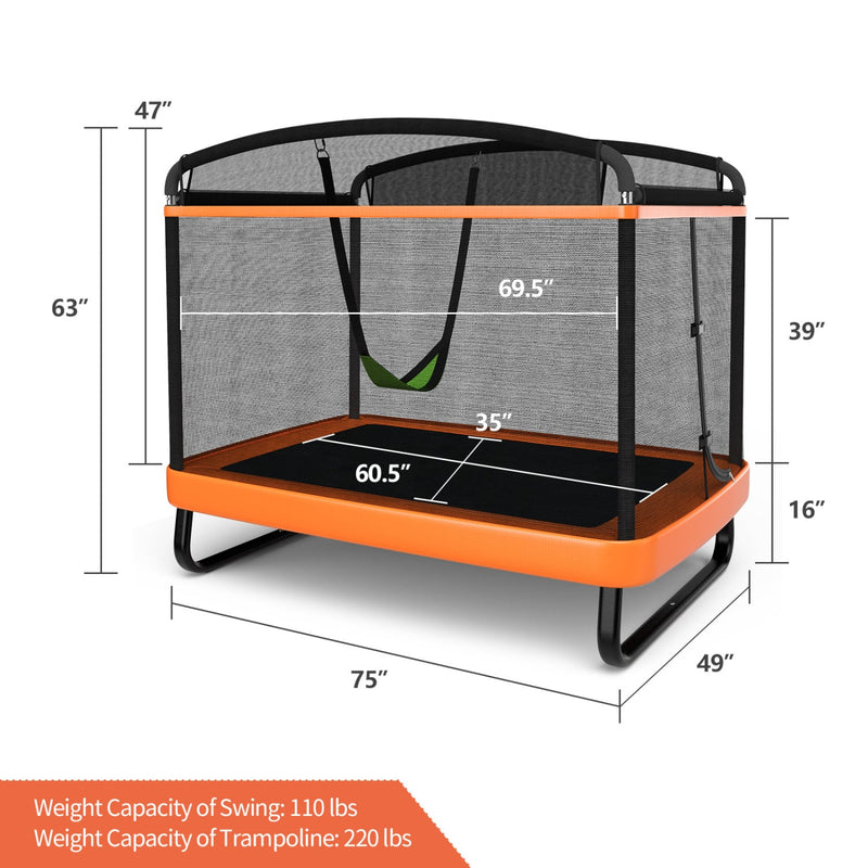 Costway - 6 Feet Kids Entertaining Trampoline with Swing Safety Fence-Orange