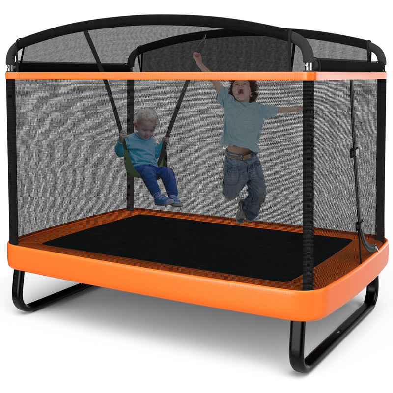 Costway - 6 Feet Kids Entertaining Trampoline with Swing Safety Fence-Orange