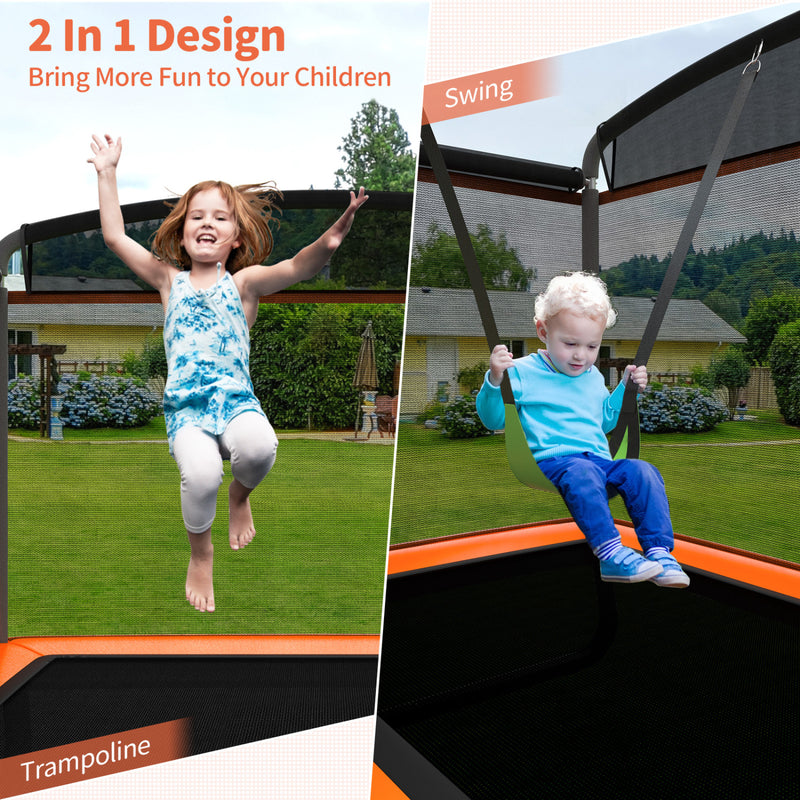 Costway - 6 Feet Kids Entertaining Trampoline with Swing Safety Fence-Orange