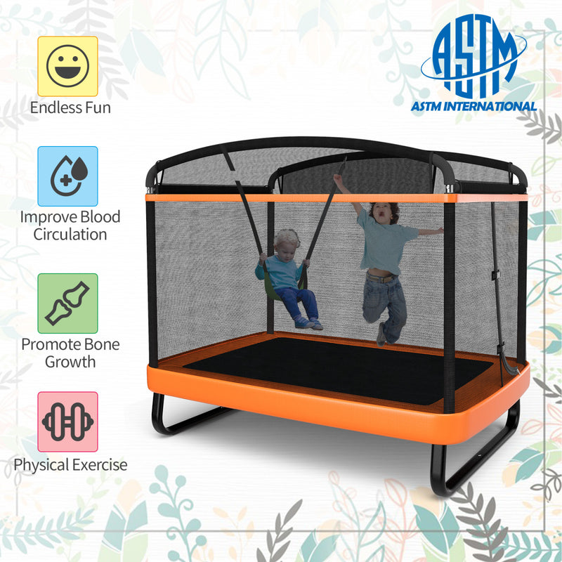 Costway - 6 Feet Kids Entertaining Trampoline with Swing Safety Fence-Orange