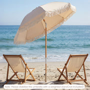 Costway - 6 Feet Patio Umbrella with Fringe with Push Button Tilt and Wood Pole-White