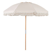 Costway - 6 Feet Patio Umbrella with Fringe with Push Button Tilt and Wood Pole-White