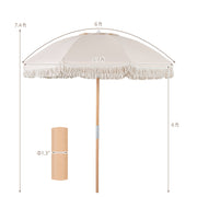 Costway - 6 Feet Patio Umbrella with Fringe with Push Button Tilt and Wood Pole-White