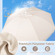 Costway - 6 Feet Patio Umbrella with Fringe with Push Button Tilt and Wood Pole-White