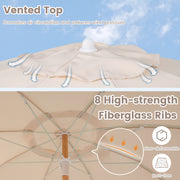 Costway - 6 Feet Patio Umbrella with Fringe with Push Button Tilt and Wood Pole-White