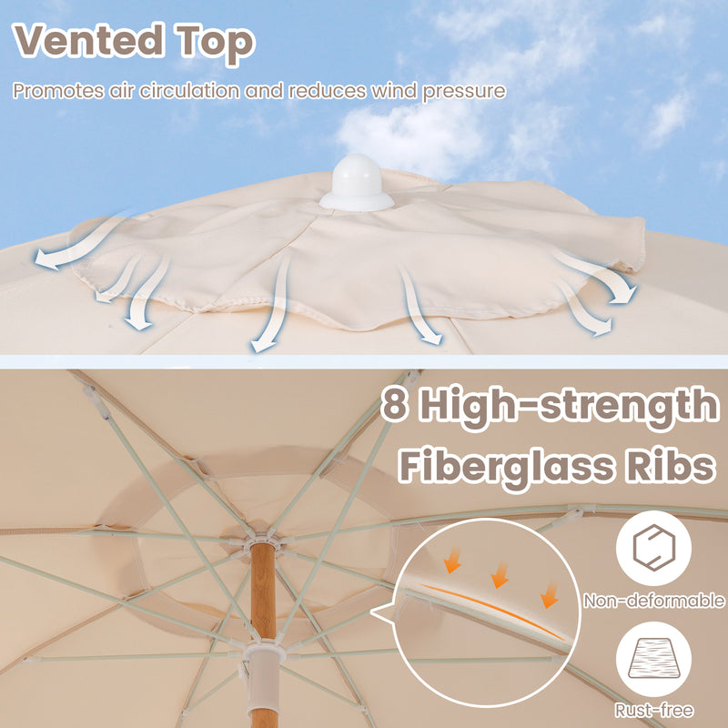 Costway - 6 Feet Patio Umbrella with Fringe with Push Button Tilt and Wood Pole-White