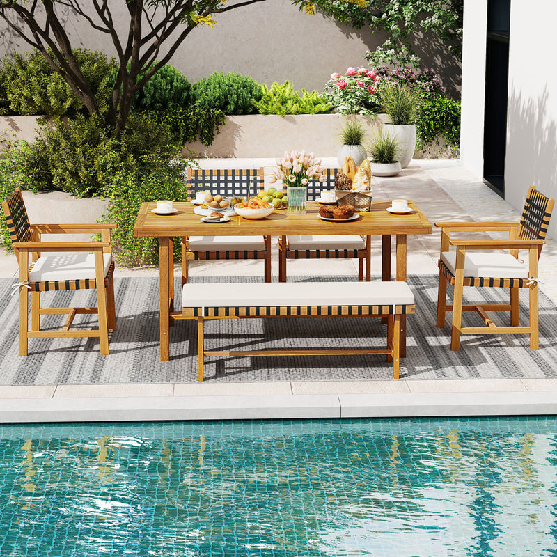 Costway - 6-Piece Patio Dining Set for 5-6 People Farmhouse Furniture