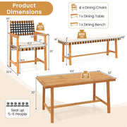 Costway - 6-Piece Patio Dining Set for 5-6 People Farmhouse Furniture