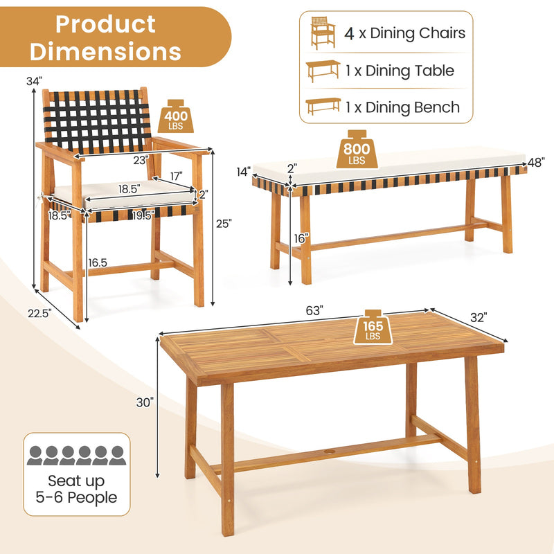 Costway - 6-Piece Patio Dining Set for 5-6 People Farmhouse Furniture