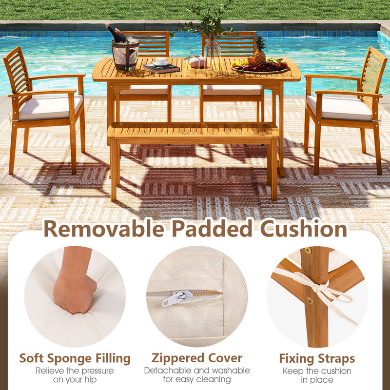 Costway - 6 Pieces Outdoor Acacia Wood Dining Set with Umbrella Hole