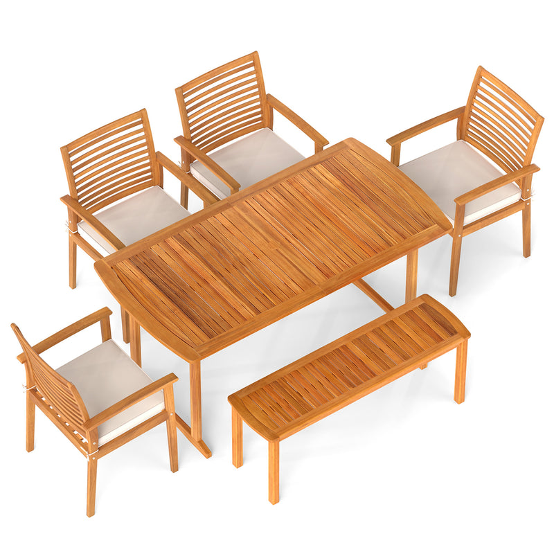 Costway - 6 Pieces Outdoor Acacia Wood Dining Set with Umbrella Hole