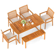 Costway - 6 Pieces Outdoor Acacia Wood Dining Set with Umbrella Hole