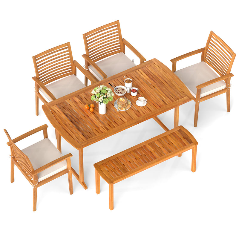 Costway - 6 Pieces Outdoor Acacia Wood Dining Set with Umbrella Hole