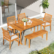 Costway - 6 Pieces Outdoor Acacia Wood Dining Set with Umbrella Hole